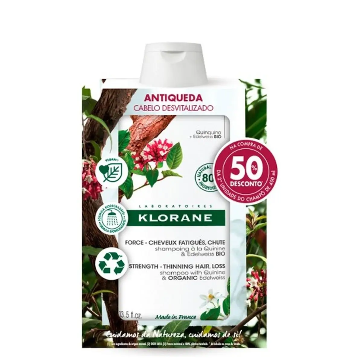 Klorane Quinine Shampoo 400ml 2un -50% off 2nd unit
