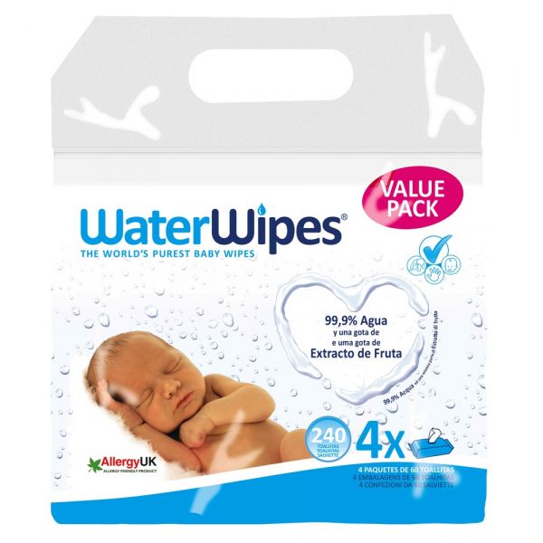 Waterwipes Toalhitas Bebe Pack 4x60un