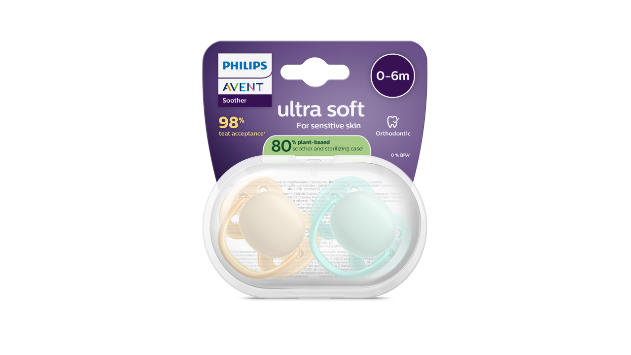 Philips Avent Ultra Soft Chupeta Lisa Neutra Bege/Verde 0-6M 2un