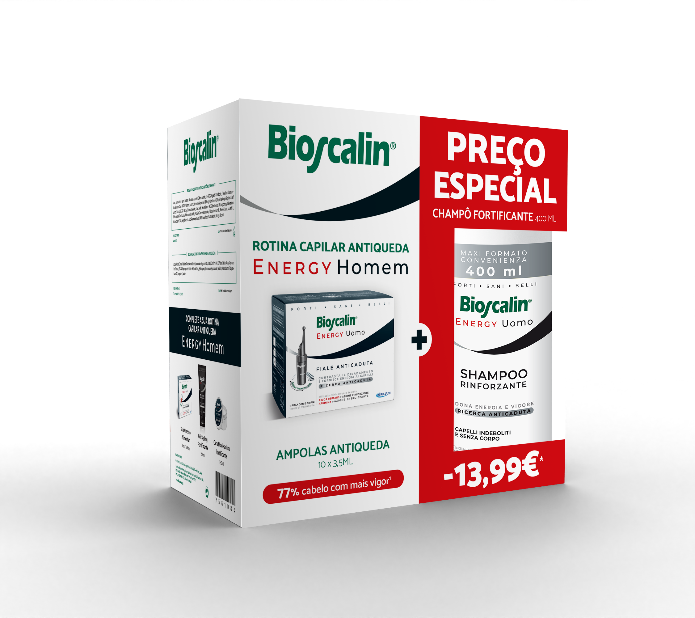 Bioscalin Energy Homem Ampolas 10x3,5ml + Champô Fortificante 400ml