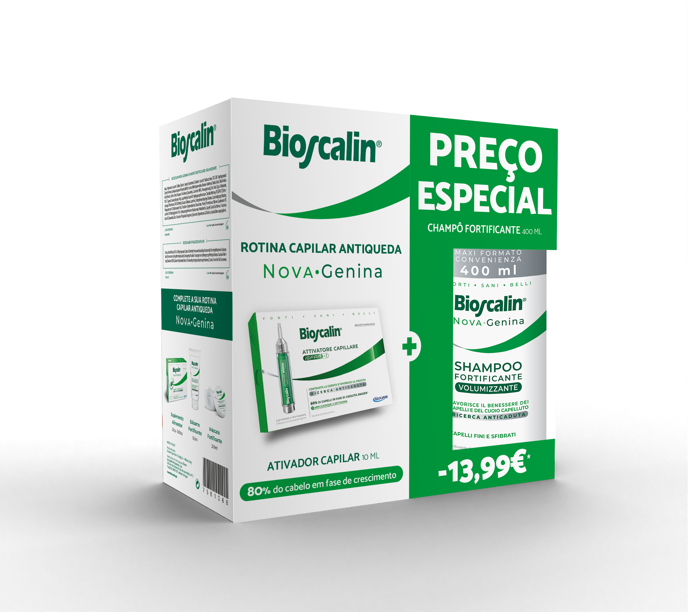 Bioscalin Nova Genina Ativador Capilar + Champô Fortificante Volumizante 400ml