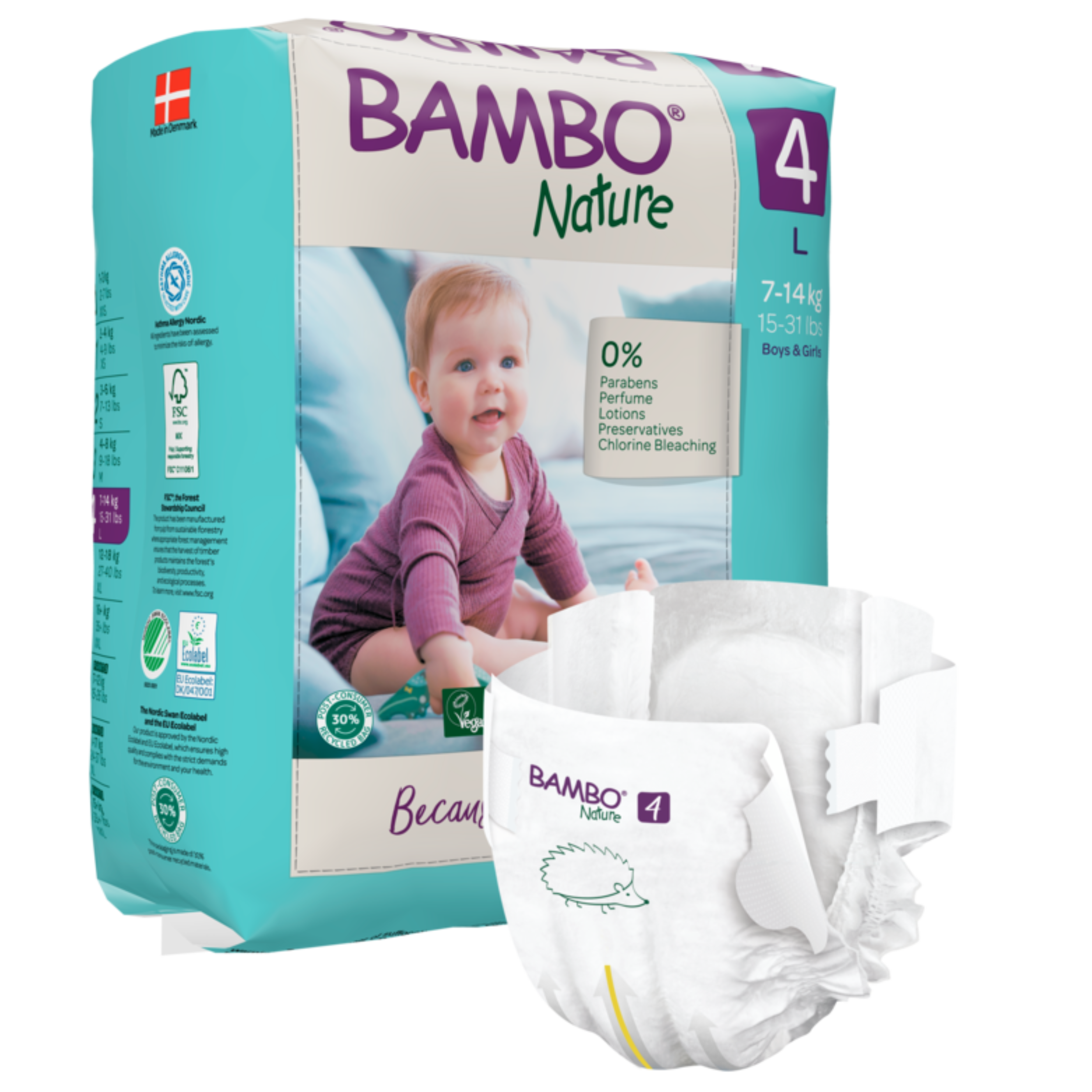 Bambo Nature Fraldas de Bebé Ecológicas T4 7-14 kg 24un