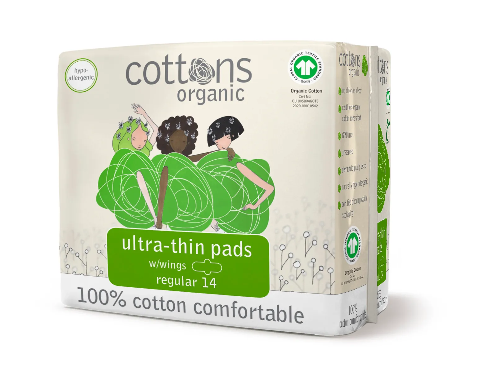 Cottons Organic Penso Higiénico Algodão com Abas Regular 14un
