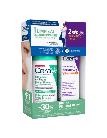 Cerave Pack Air Foam de Limpeza 148ml + Skin Renewing Serum Vitamina C 30ml