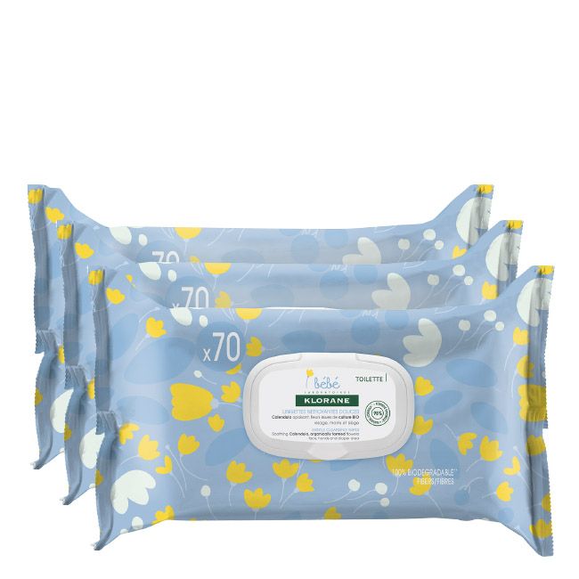 Klorane Toallitas para bebés Limpieza suave 70un 3un